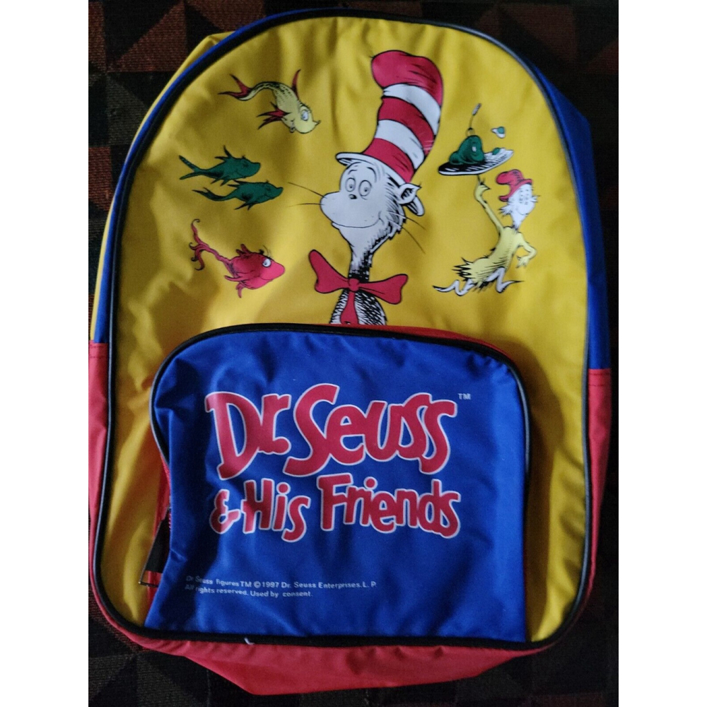 Dr.Seuss & His Friends Kids Backpack 1997 Yellow Blue Red Vintage VTG